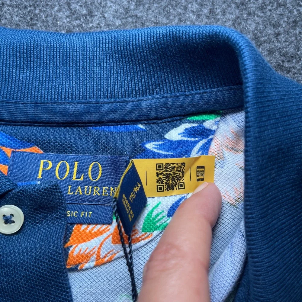 Polo Ralph Lauren Polo Shirt Mens M Blue New Floral Classic Fit 710929064001